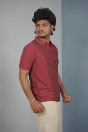 Vertical Stripe Polo T Shirt for Men | Slim Fit Casual Style - Maroon